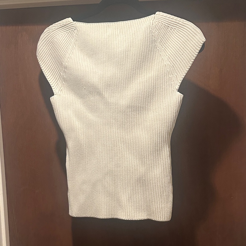 H&M Off-White Ribbed Short Sleeved Top - Picture 3 of 4